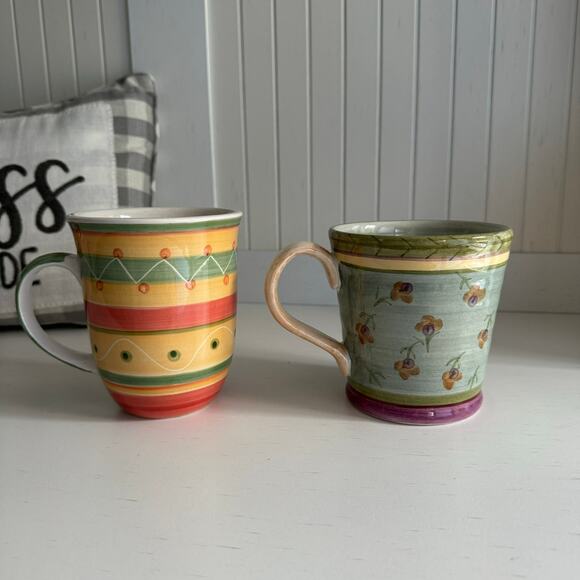 SET of 2 Patterned Heavier Weight Coffee Cups Mugs Tea Floral Polka Dot - Picture 5 of 14
